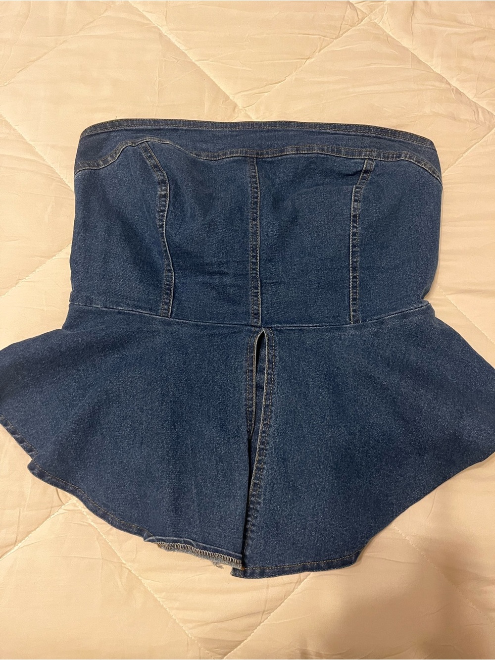 Strapless Dark Wash Denim Peplum Top
